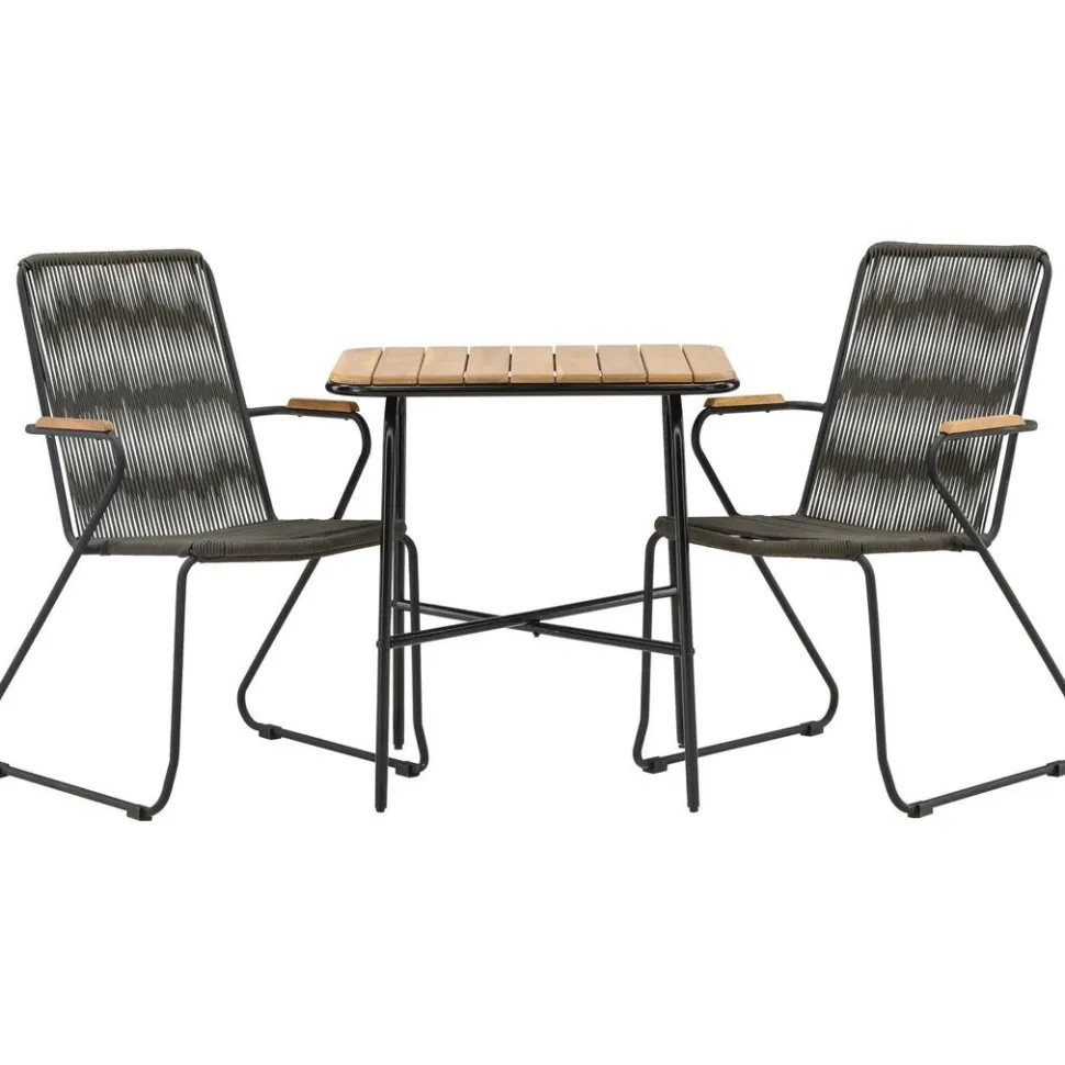 Parvekeryhmä Venture Home, 88x70cm Holmbeck-pöytä + 2 tummanharmaata Bois-tuolia