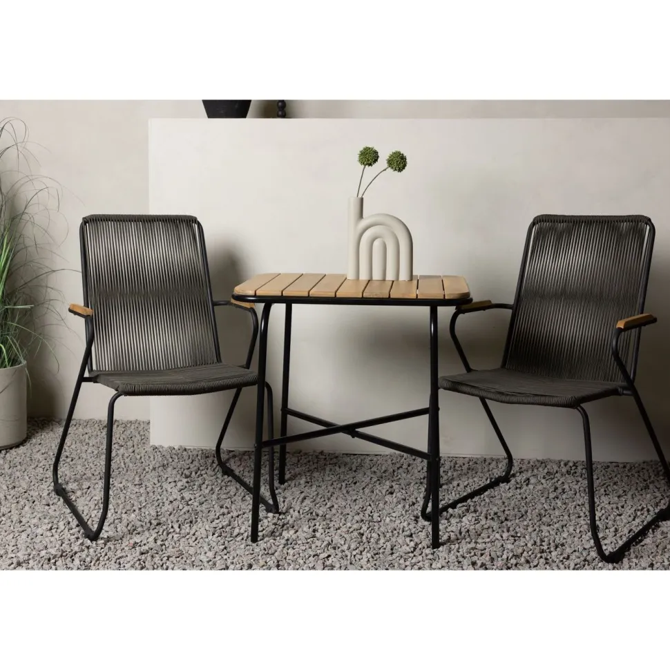 Parvekeryhmä Venture Home, 88x70cm Holmbeck-pöytä + 2 tummanharmaata Bois-tuolia