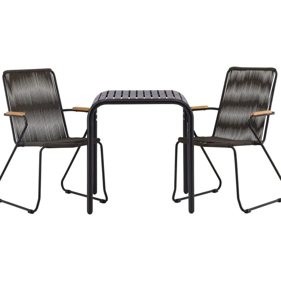 Parvekeryhmä Venture Home, 70x70cm musta Borneo-pöytä + 2 mustaa Bois-tuolia