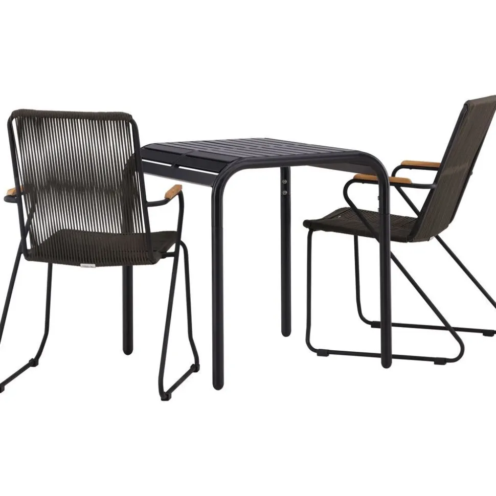 Parvekeryhmä Venture Home, 70x70cm musta Borneo-pöytä + 2 mustaa Bois-tuolia
