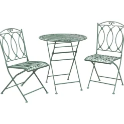 Parvekesetti Home4you Mint, pöytä + 2 tuolia, takorauta, antiikkivihreä