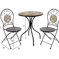 Parvekesetti Home4you Morocco, pöytä + 2 tuolia, metalli, musta