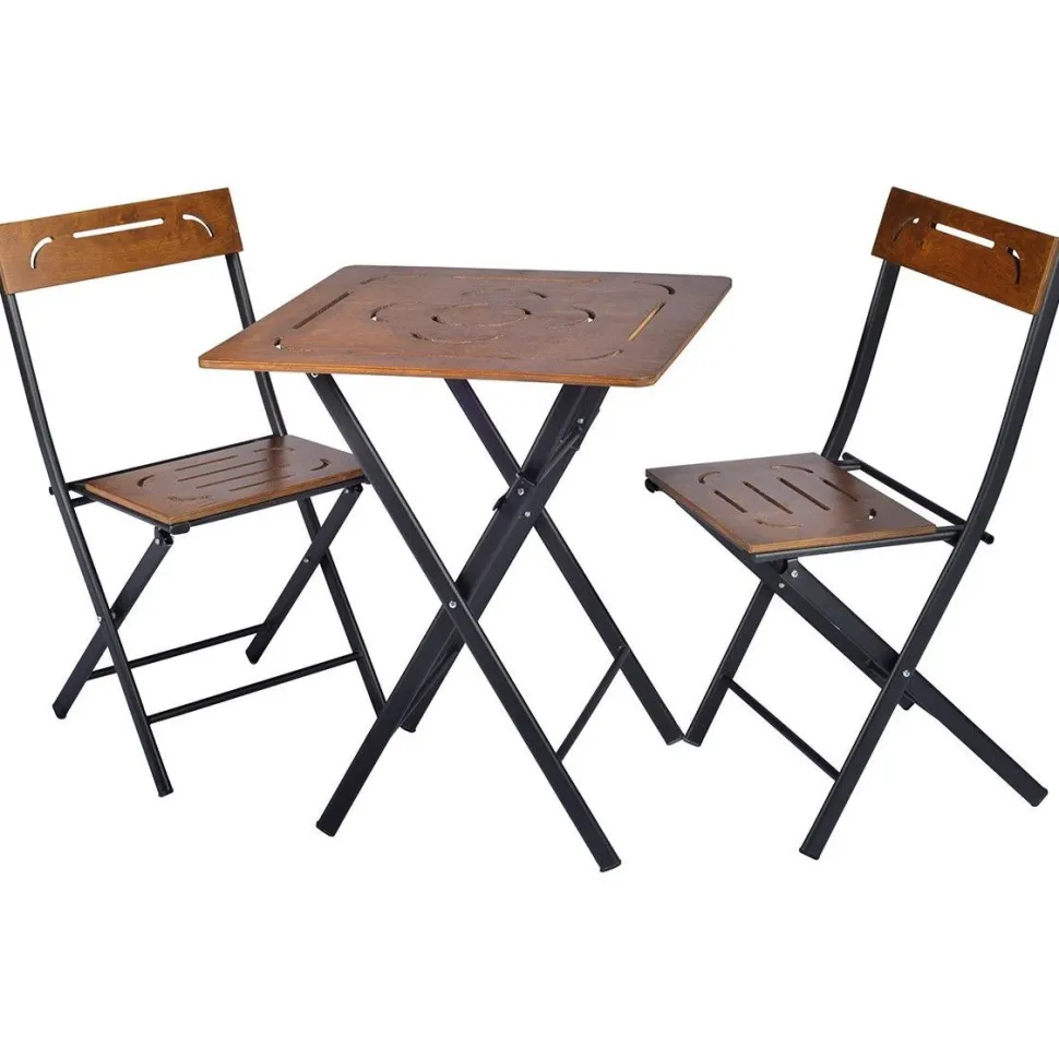 Parvekesetti Linento Garden Bistro Set 3, 2 tuolia + pöytä, kokoontaittuva, musta/pähkinä