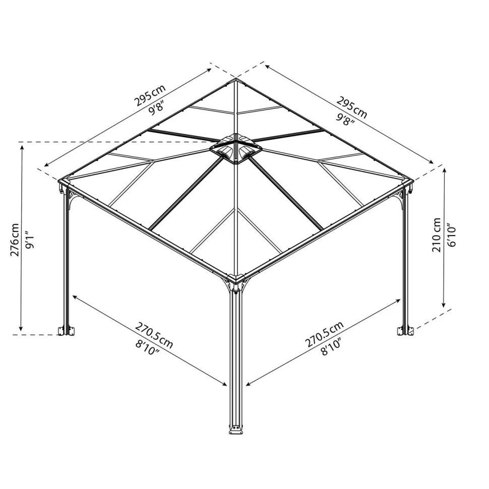 Paviljonki Palram-Canopia Palermo 3000 3 x 3 m 8,7 m² harmaa