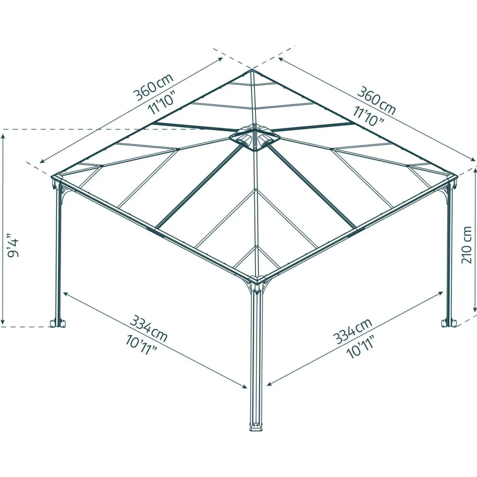 Paviljonki Palram-Canopia Palermo 3600 3,6 x 3,6 m 13 m² harmaa