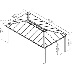 Paviljonki Palram-Canopia Dallas 6100, 3.6x6.1m, 12x20ft, harmaa