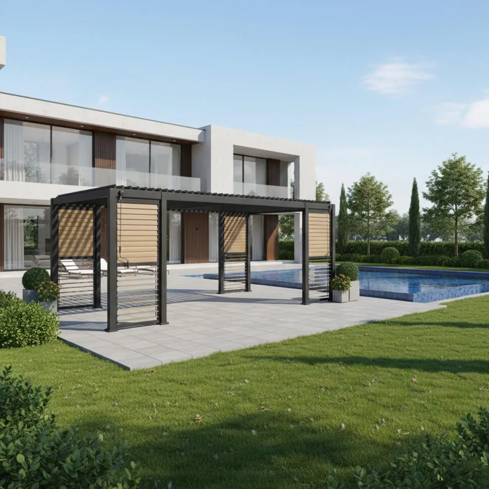 Pergola Home4You Mirador-111, säleikköseinillä 300x600cm, tummanharmaa