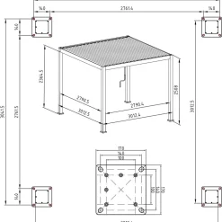 Pergola Home4You Mirador-111, 300x300cm, Textilene-kankaisilla sivuverhoilla, tummanharmaa