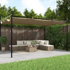 Pergola sisäänvedettävä katto taupe 395x292x230 cm