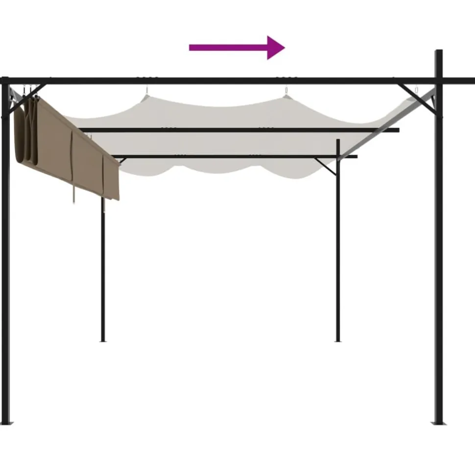 Pergola sisäänvedettävä katto taupe 395x292x230 cm