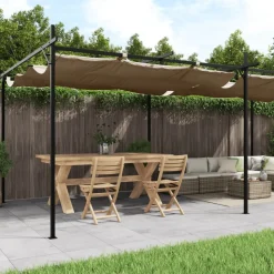 Pergola sisäänvedettävä katto taupe 589x292x230 cm