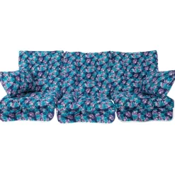 Pihakeinun pehmusteet Home4You ROMA 108x56x10 cm, 3 kpl, lehtikuosi, sininen