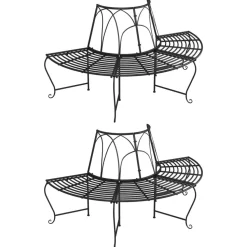 Puolipyöreä puunympäryspenkki 2 kpl Ø159 cm musta teräs