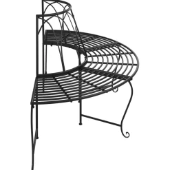 Puolipyöreä puunympäryspenkki 2 kpl Ø159 cm musta teräs