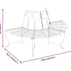 Puolipyöreä puunympäryspenkki 2 kpl Ø159 cm musta teräs