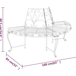 Puolipyöreä puunympäryspenkki Ø 160 cm musta teräs