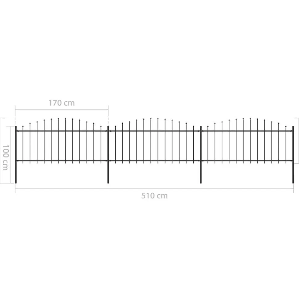 Puutarha-aita keihäskärjillä teräs (0.5-0.75)x5.1m musta