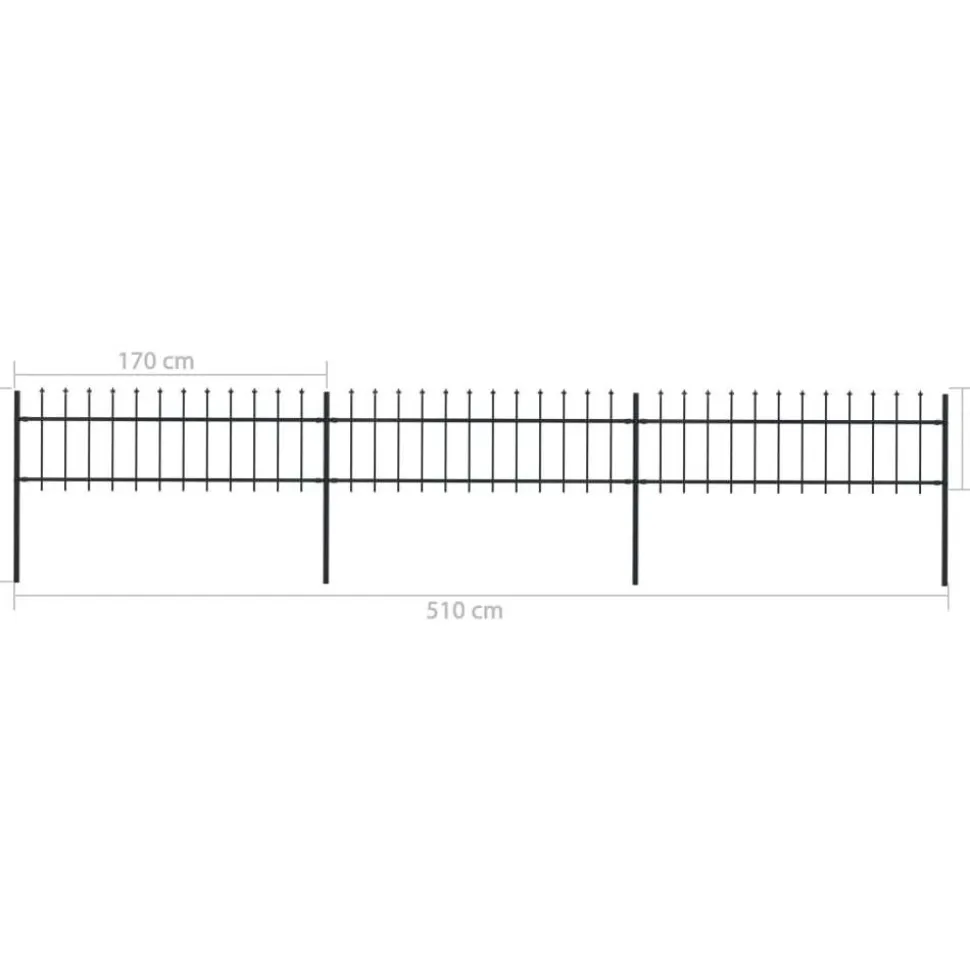 Puutarha-aita keihäskärjillä 5.1x0.6m teräs musta