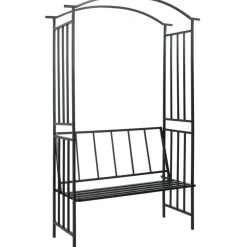 Puutarhakaari penkillä musta 114x45x205 cm rauta