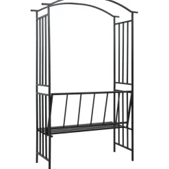 Puutarhakaari penkillä musta 114x45x205 cm rauta