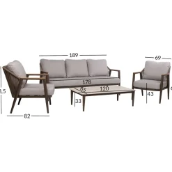Puutarhakalustesetti Home4You DELIA pöytä, sohva ja 2 tuolia, beige