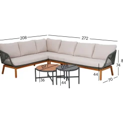 Puutarhakalustesetti Home4You TUXEDO kulmasohva ja 2 pöytää, vihreä