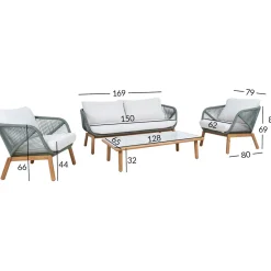 Puutarhakalustesetti Home4You TUXEDO pöytä, sohva ja 2 tuolia, vihreä