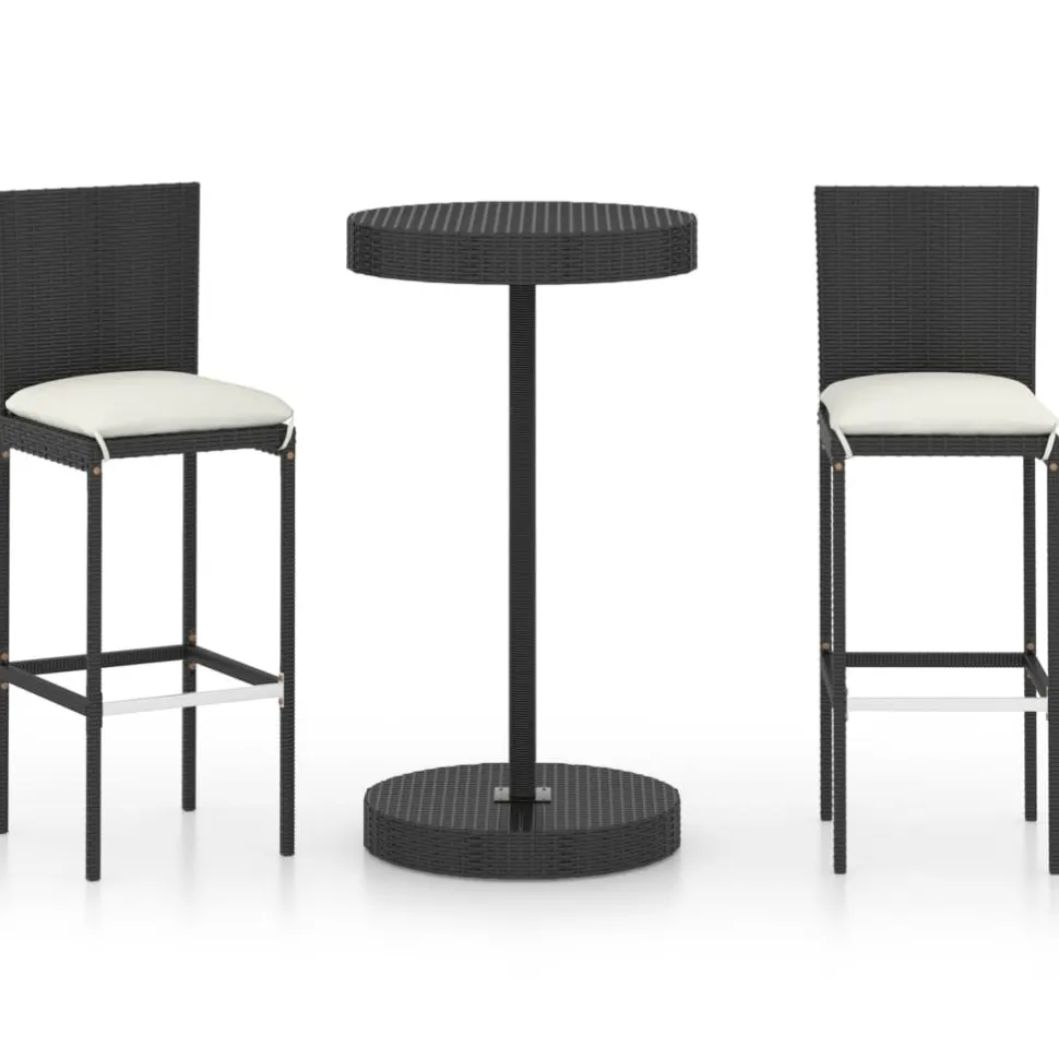 Puutarhan bistrosarja 3-osainen tyynyillä polyrottinki musta (95445)