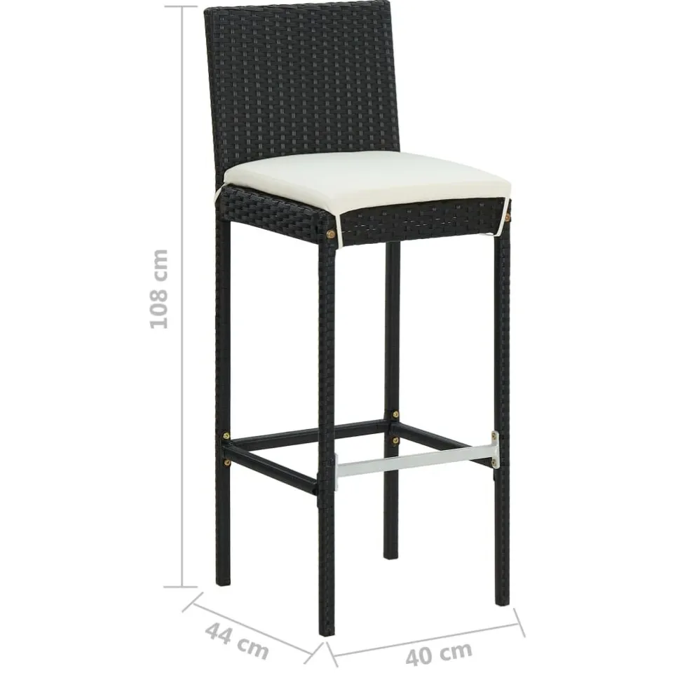 Puutarhan bistrosarja 3-osainen tyynyillä polyrottinki musta (95445)
