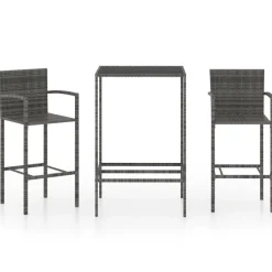 Puutarhan bistrosarja 3-osainen polyrottinki harmaa (64838)