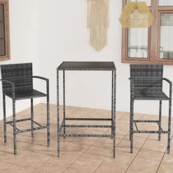 Puutarhan bistrosarja 3-osainen polyrottinki harmaa (64838)