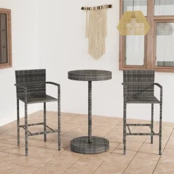 Puutarhan bistrosarja 3-osainen polyrottinki harmaa (64770)