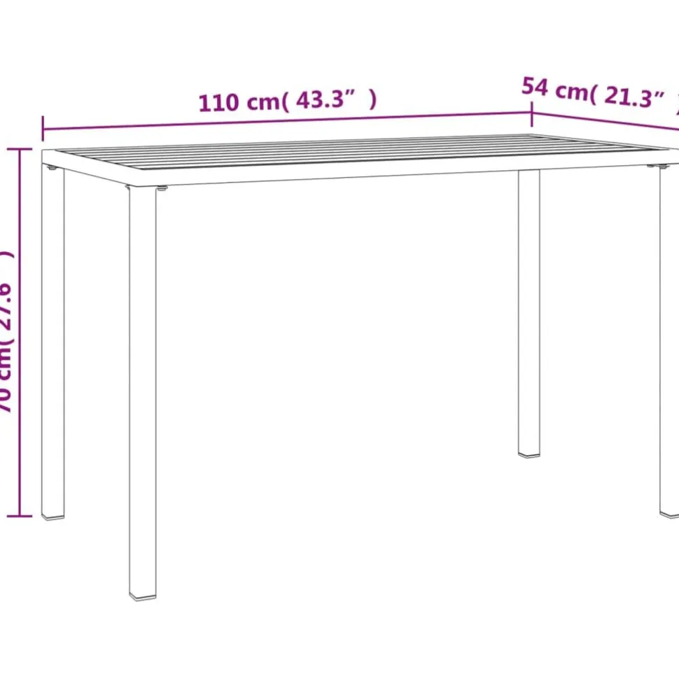 Puutarhan ruokapöytä antrasiitti 110x54x70 cm teräs (64600)