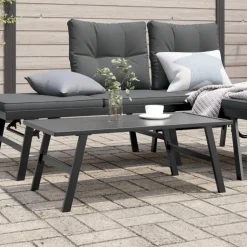 Puutarhan sohvapöytä musta 90x45x35 cm jauhemaalattu teräs (08106)