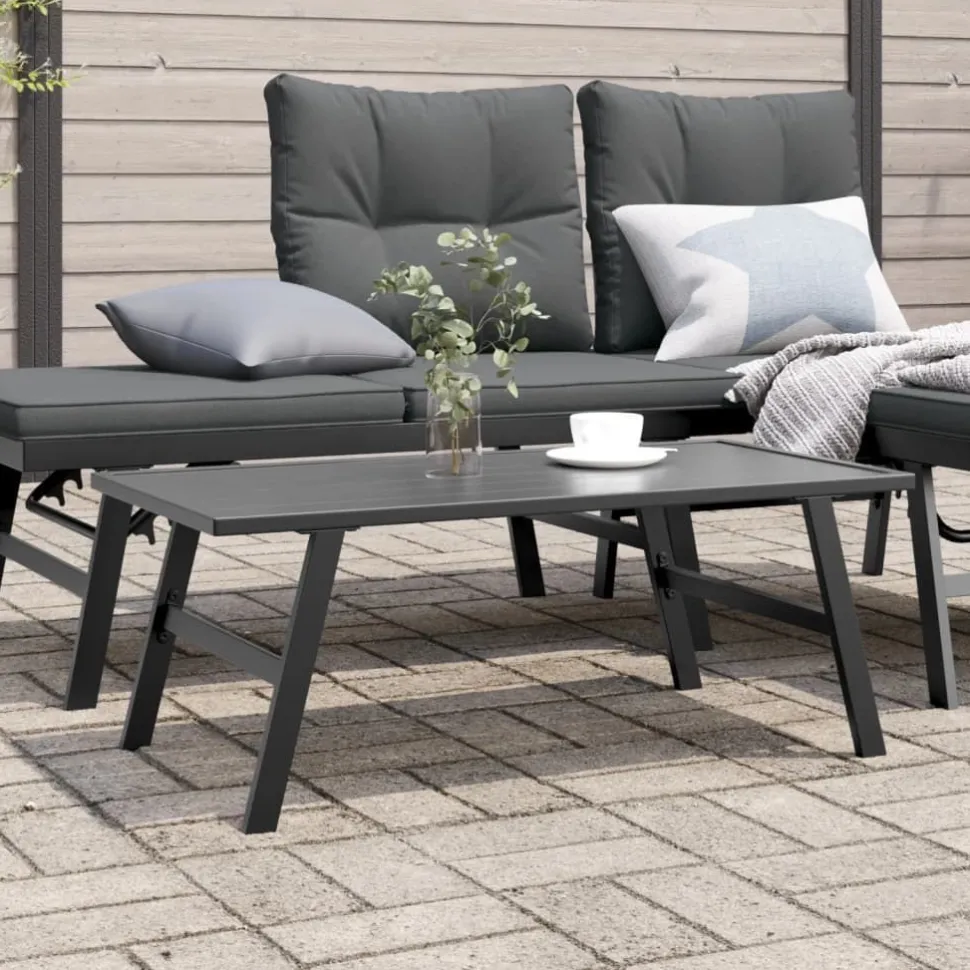 Puutarhan sohvapöytä musta 90x45x35 cm jauhemaalattu teräs (08106)
