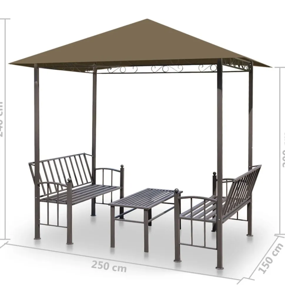 Puutarhapaviljonki pöydällä ja penkeillä 2,5x1,5x2,4m 180 g/m²