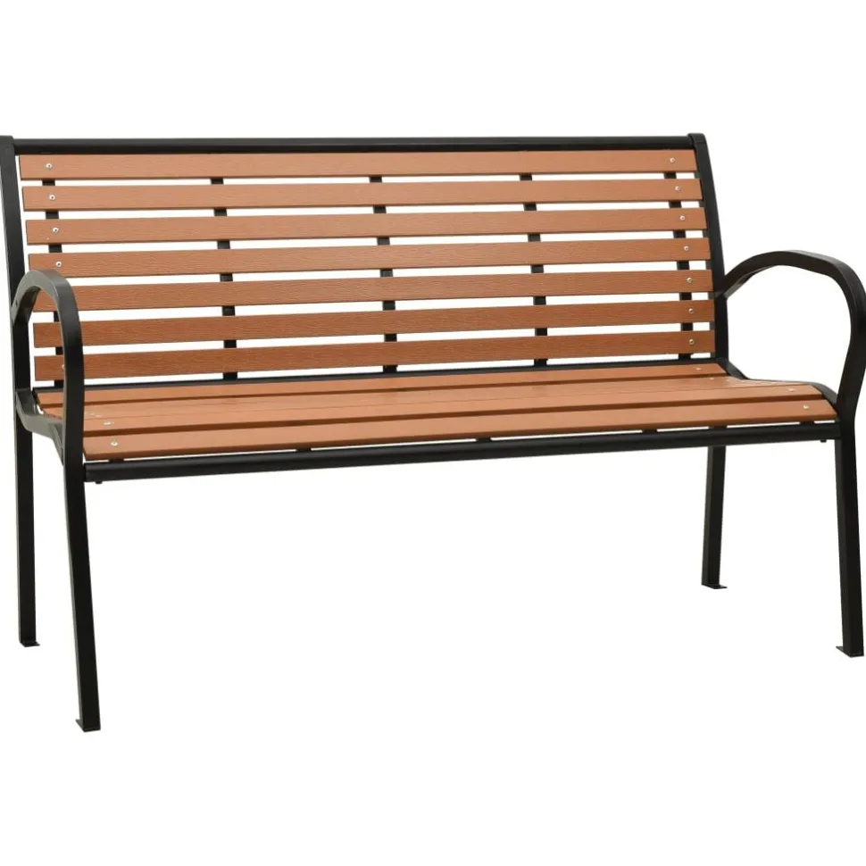 Puutarhapenkki musta ja ruskea 116 cm teräs ja WPC