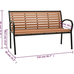 Puutarhapenkki musta ja ruskea 116 cm teräs ja WPC