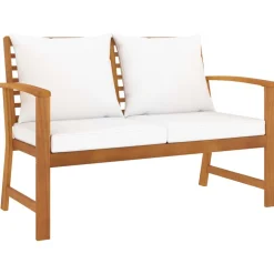 Puutarhapenkki 120 cm kermanväriset tyynyt, akasiapuu