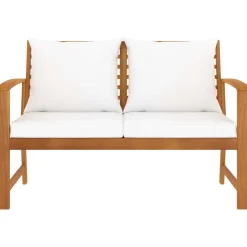 Puutarhapenkki 120 cm kermanväriset tyynyt, akasiapuu