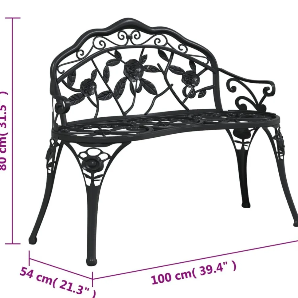 Puutarhapenkki 100 cm valualumiini musta (17740)