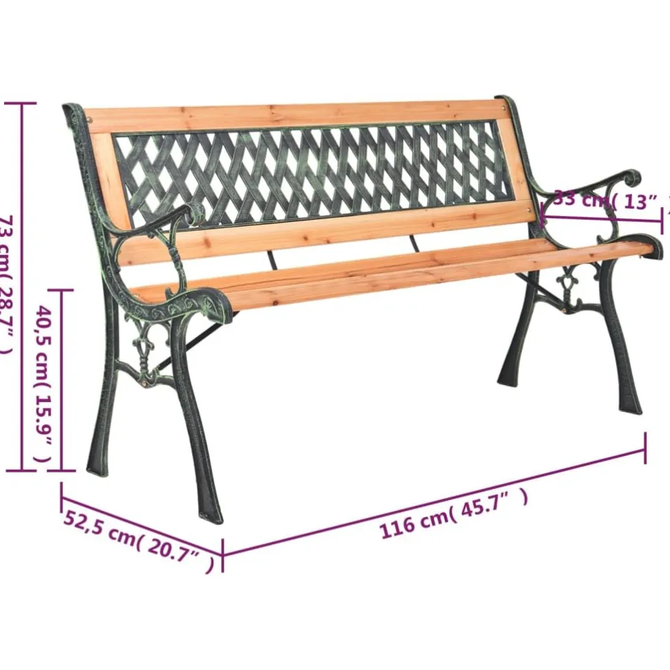 Puutarhapenkki 116 cm valurauta ja, kuusi