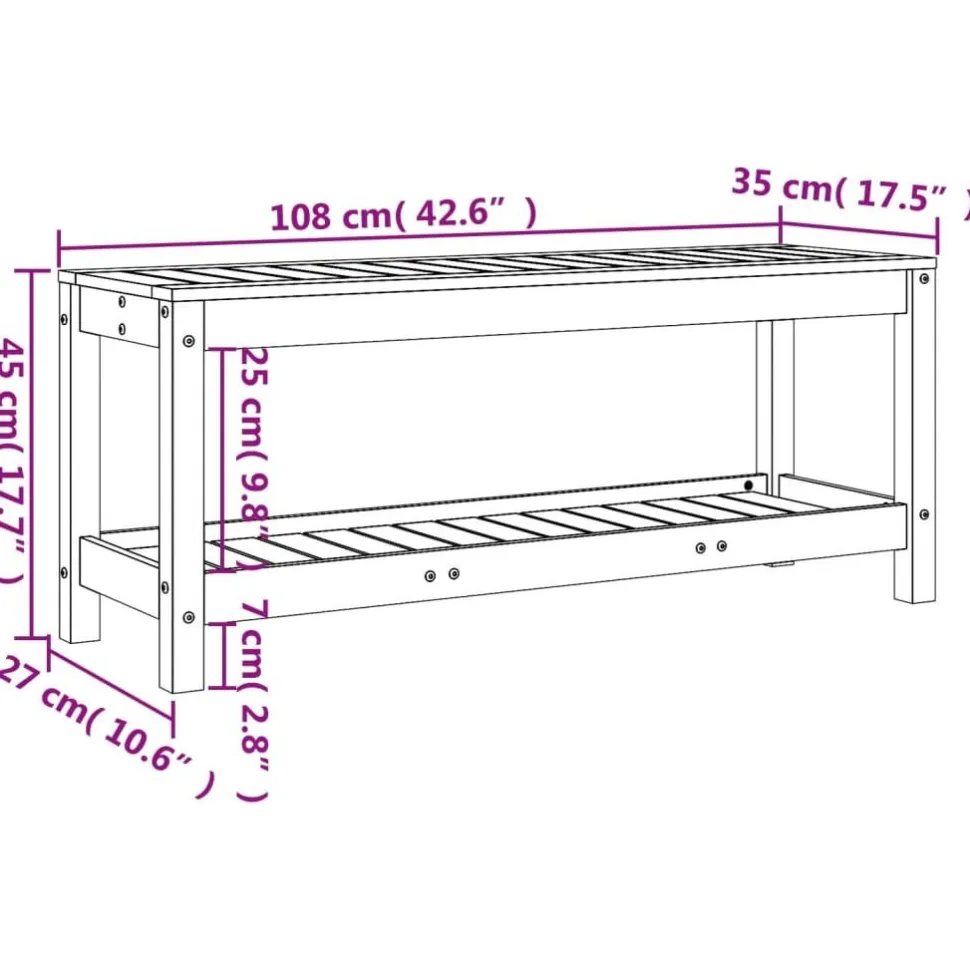 Puutarhapenkki valkoinen 108x35x45 cm, mänty