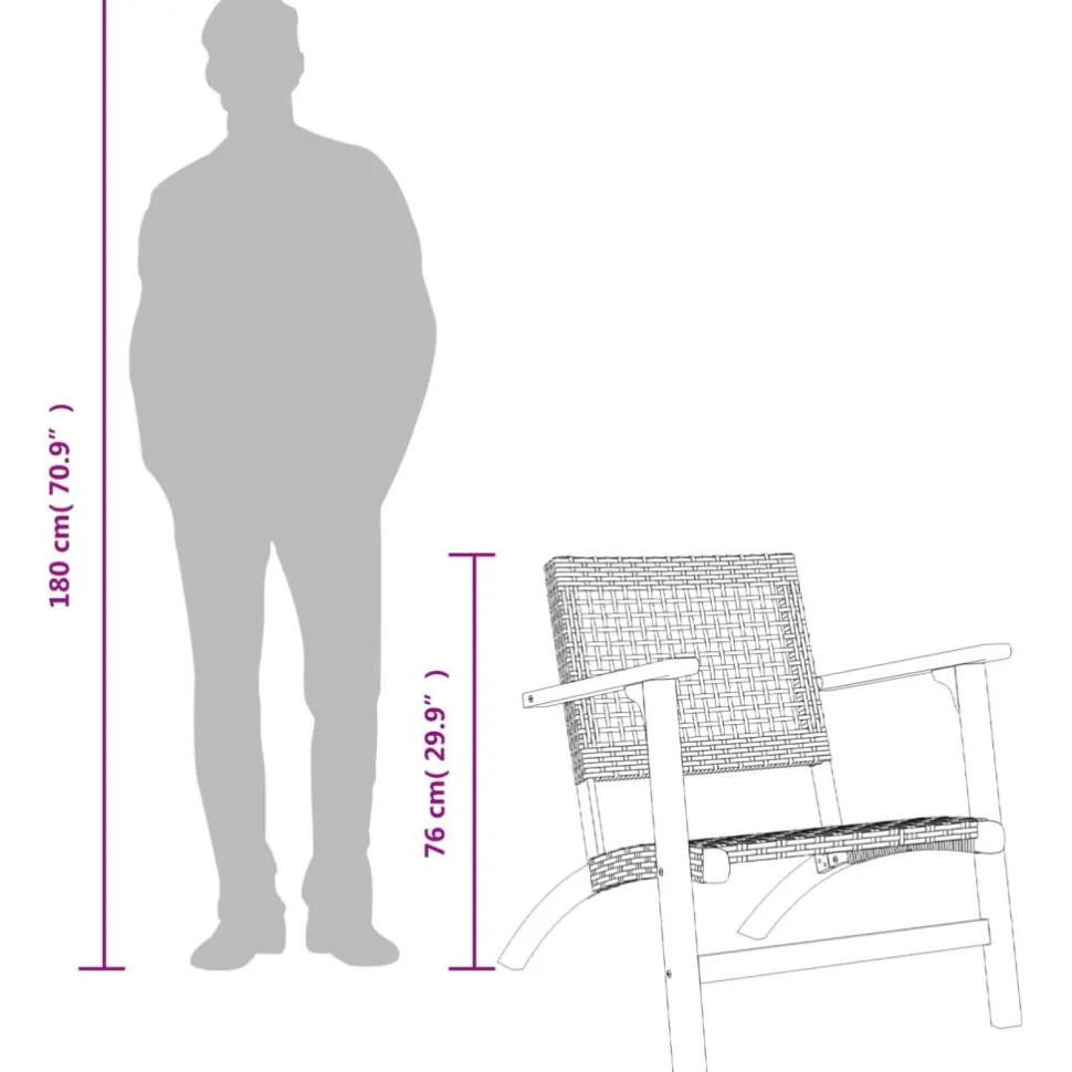 Puutarhatuolit 2 kpl musta polyrottinki ja akasiapuu (65868)