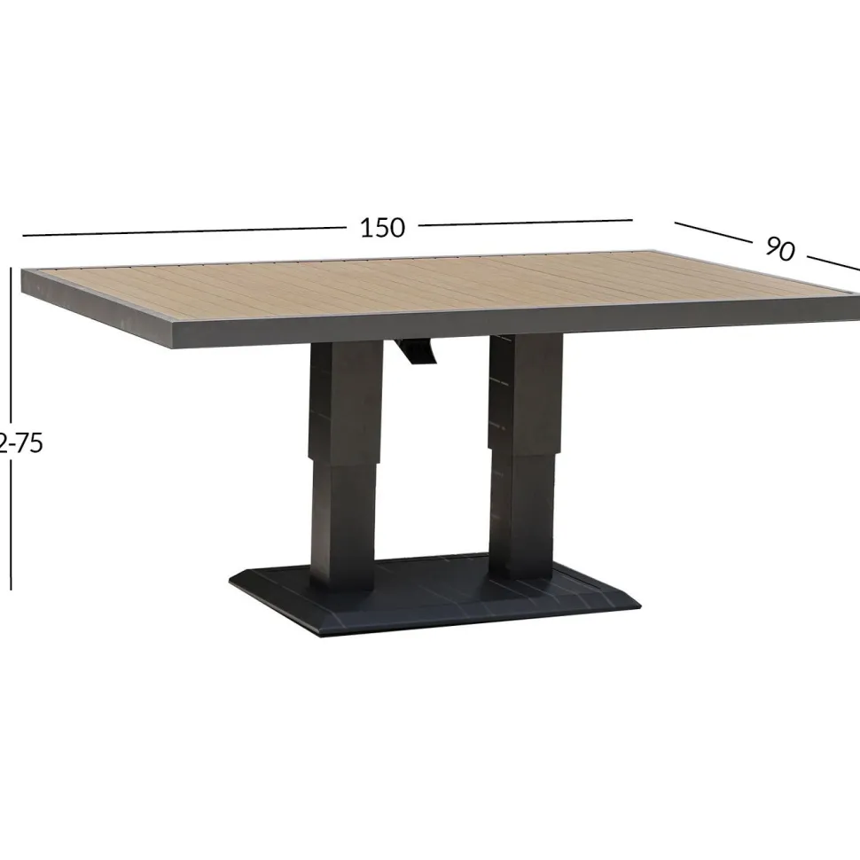 Pöytä Home4You PARKER 150x90xK52-75 cm, harmaa