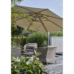 Riippuva aurinkovarjo Brafab Luzzi, Ø350cm, khaki/vaaleanharmaa