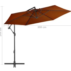 Riippuva aurinkovarjo 2 alumiinipylväällä 300 cm terrakotta