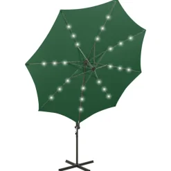 Riippuva aurinkovarjo 3 tangolla ja LED-valoilla 300 cm vihreä