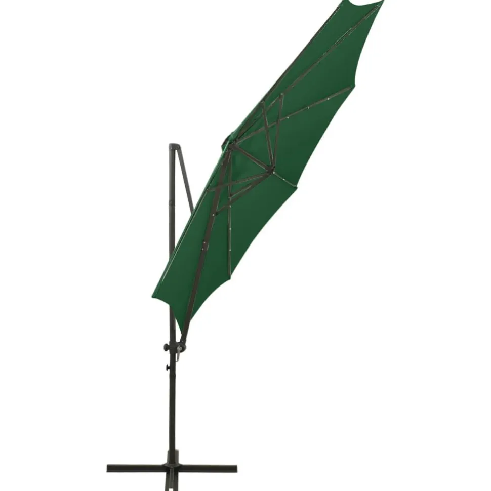 Riippuva aurinkovarjo 3 tangolla ja LED-valoilla 300 cm vihreä