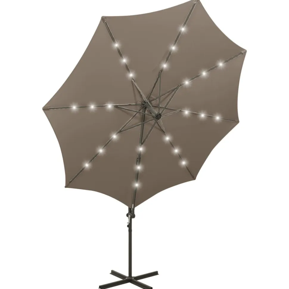 Riippuva aurinkovarjo 3 tangolla ja LED-valoilla 300 cm vihreä